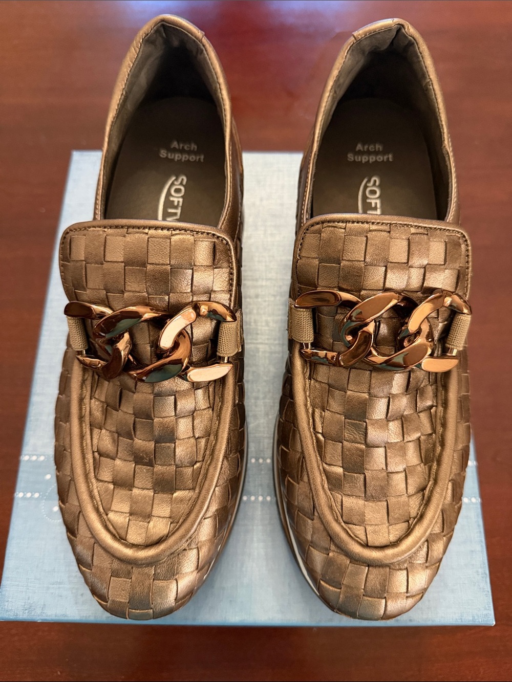 SoftWaves Women’s Bronze Metallic Woven Platform Loafers - 40 EU